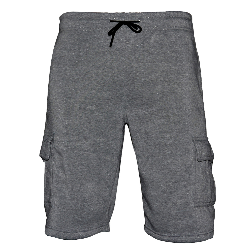 Mens Sweat Cargo Shorts Soft Cotton Lounge Gym Workout Drawstring Casual Dark Gr